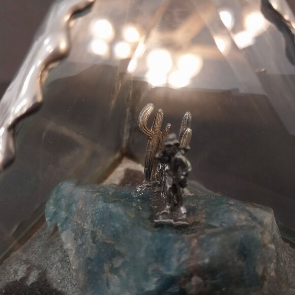 Beveled Glass And Pewter Pyramid Shaped Diorama Gold Miner Cactus Mule Burro - Picture 3 of 8